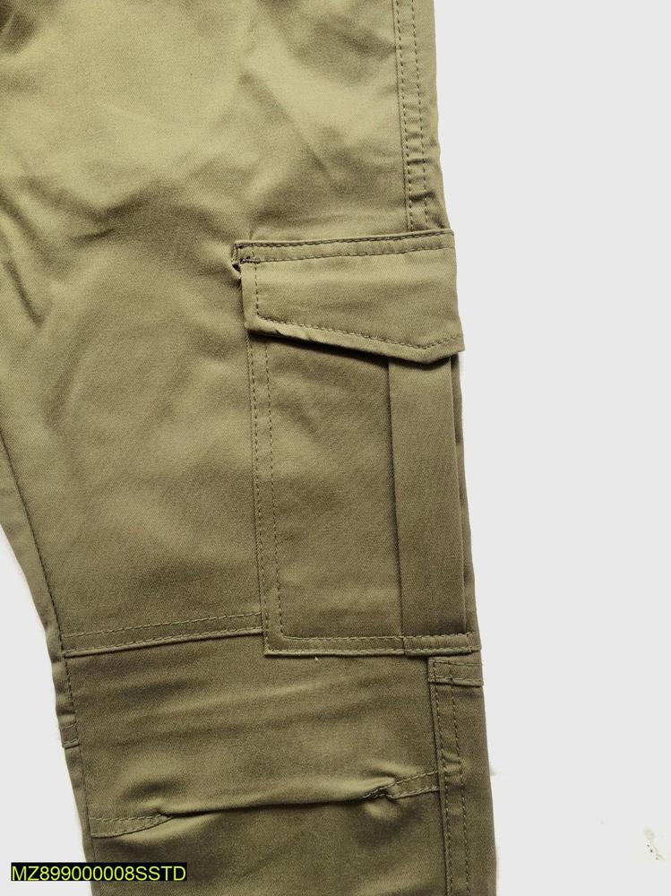 1 Pc Men Cotton Plain Cargo Pants With 6 Pockets