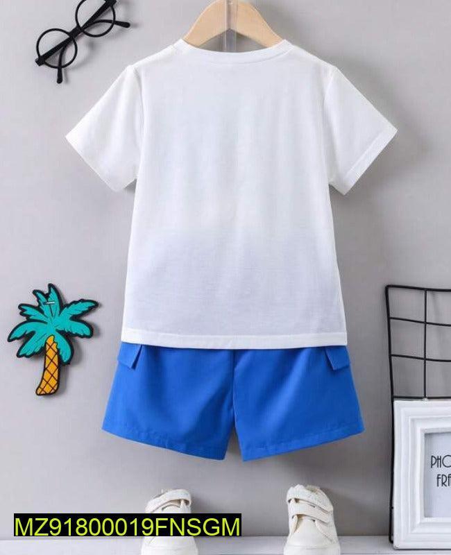 Stitched Cotton Tee Shirt And Cotton Shorts